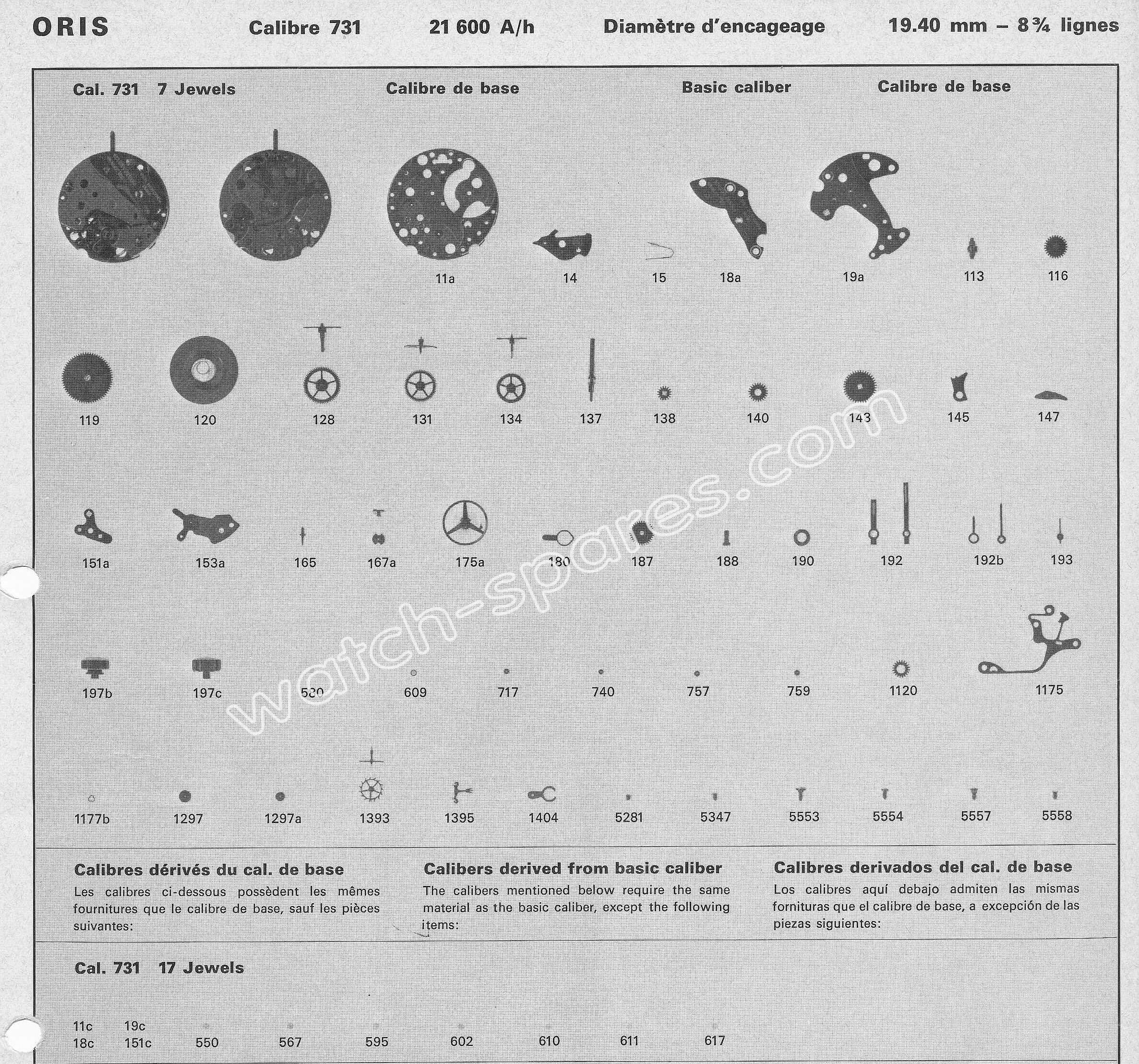 Oris 731 Watch spares